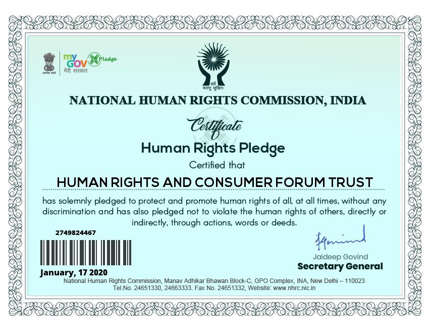 National Human Rights Commission Human Rights Pledge Certificate